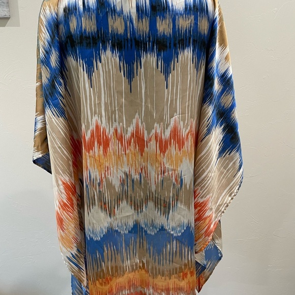 Chico's Blue and Tan Chevron Shawl Poncho Boho S/M - Picture 4 of 5